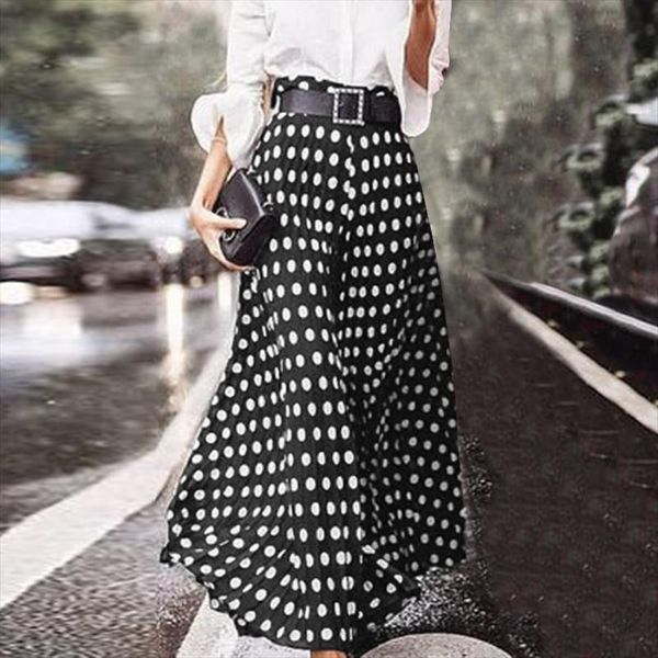 

vintage polka dot women skirts summer bohemian long skirts casual high waist beach party vestido faldas saia femme jupe, Black