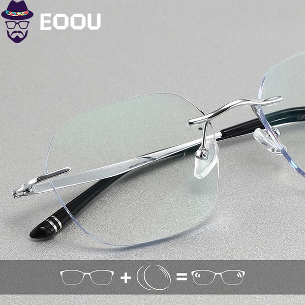

titanium men rimless glasses pchromic optical glasses prescription anti blue light oculos multifocal lens frame glasses, White;black
