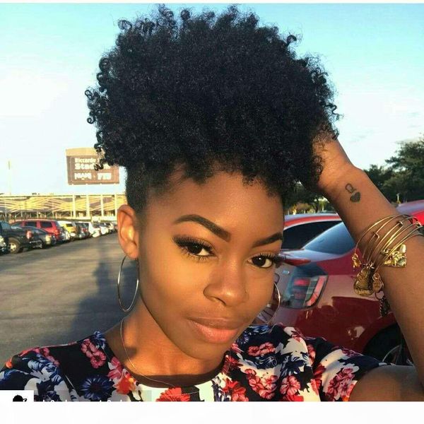 

afro kinky завитые ponytail наращивание волос coily природные remy кудрявые зажим в ponytail шнурок 1шт для негритянки 120г черный или корич, Black