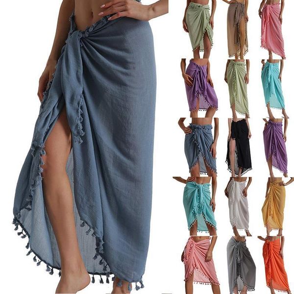 

women beach dress semi-sheer swimwear bikini cover ups short skirt with tassels chiffon wrap swimming dress sarong pareo shorts, Black;gray