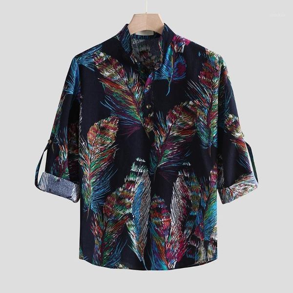 

autumn mens cliothing chinese vintage casual printed slim streetwear long sleeve dress shirt blouse camisas hombre1, White;black