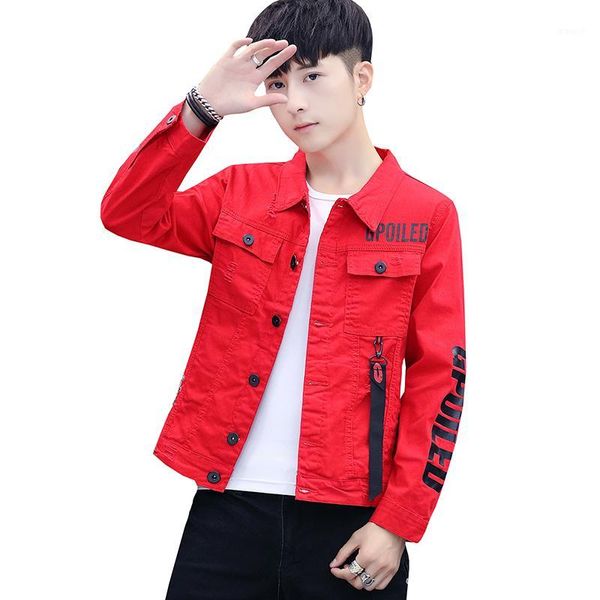 

mens denim baseball jacket coat male outwear jeans jacket print letters coats fashion cowboy design spring autumn clothing1, Black;brown