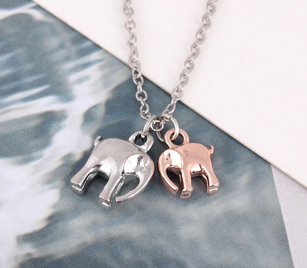 

charm pendant necklaces elegant color collares chocker necklace family jewelry two elephant necklace, Silver