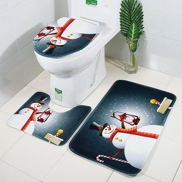 

30lots x-mas bath mats christmas toilet mat 3pcs/ set bathroom carpet toilet lid cover toilet seat cover rugs non-slipdh0228