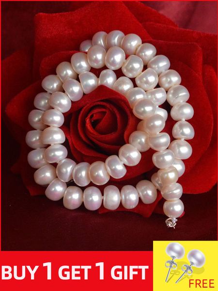 

[zhixi] natural freshwater pearl necklace pearl jewelry 3 color necklace for women marriage party [x225-1] q0531, Silver