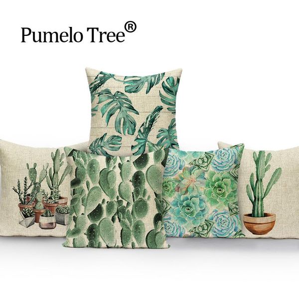 

Green Leaves Cushion Covers Tropical Plant Cactus Car Beds Gift Pillow Cover Pillow Covers Decorative Custom Throw Pillows Case