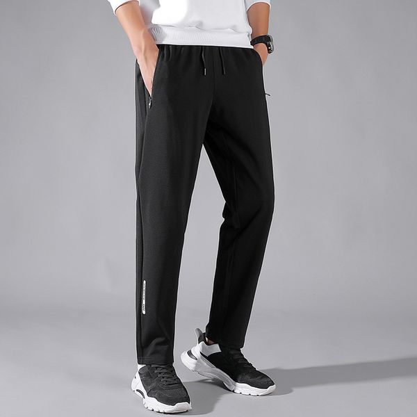 

autumn casual summer ice silk stretch slim men's straight black versatile trend pants large