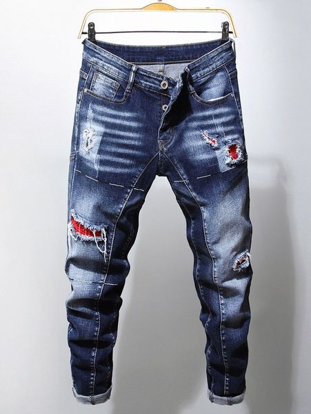 

men ripped patched jeans r2ph#, Blue