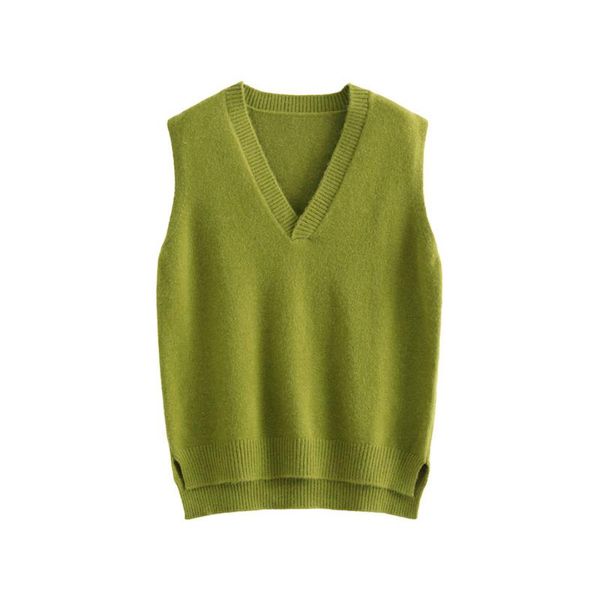 

women's vests split hem pure color knitted vest for women 2021 spring and autumn v-neck loose, Black;white