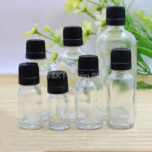 

storage bottles & jars 5ml,10ml,15ml,20ml,30ml,50ml,100ml empty clear glass essential oil bottle vials black tamperproof cap1