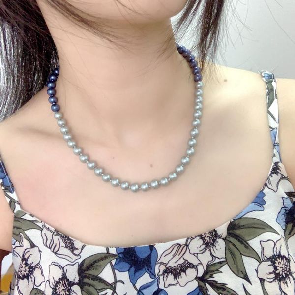

simulated pearl strand necklace for women chain necklaces pendant accessories round glass pearls shell choker jewelry 18" a910, Silver