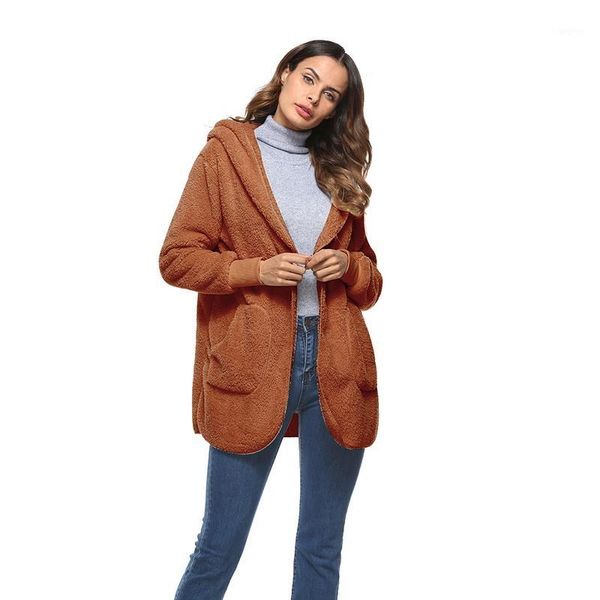 

litthing long faux fur coat women 2020 autumn winter warm soft fur jacket female plush overcoat pocket casual teddy outwear1, Black