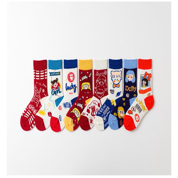 

women socks fashion wind flame socks cartoon cotton long breathable 8 colors student socks colorful stocking wholesale, Black;white