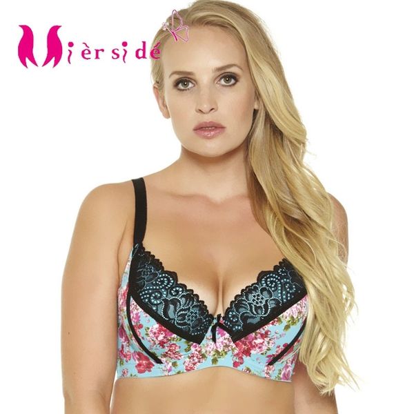 

mierside 958 underwear women lace printing push up bra female lingerie plus size 30-46 c/d/dd/ddd/e/f/ff/g y200415, Red;black