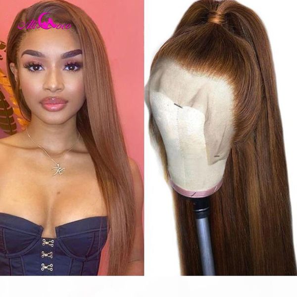 

honey brown lace front wig 180 density 28 30 inch transparent wigs straight restyle hair remy human hair hairline baby, Black;brown