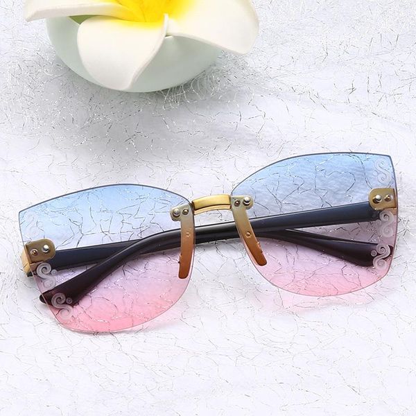 

sunglasses 2021 stylish rimless children cat eye fashion kid square pink gradient sun glasses boy girl goggle uv400 eyewear, White;black