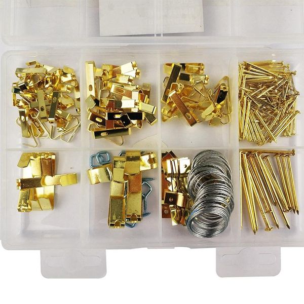 

200 pieces golden hanging oil painting mirror picture frame hanger art work p wall hook screws accessories