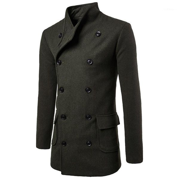 

2020 autumn winter new fashion large lapel waist design mens casual double-breasted long blend thick wool warm fashion wool coat1, Black