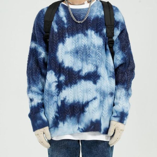 

2020 autumn winter tie-dye knitted sweaters men fashion long sleeve loose pullover man casual warm w13481, White;black
