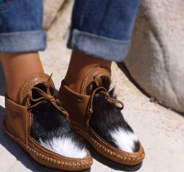 

boots 2021 autumn and winter fur women shoes pu plush ankle boot thicken brown leather hair warm botas women' de mujer, Black