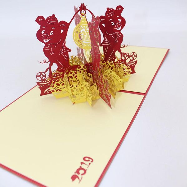 

3d handmade 2019 китайского зодиака свинья весенний фестиваль бумаги открытки открытка новый год благословение бизнес kids другу подарочные