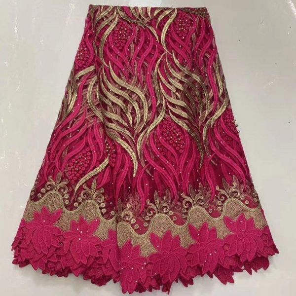 

beaded tulle lace fabric african 2020 tissue french lace with stones beads 5 yards nigerian fabric for wedding, Pink;blue
