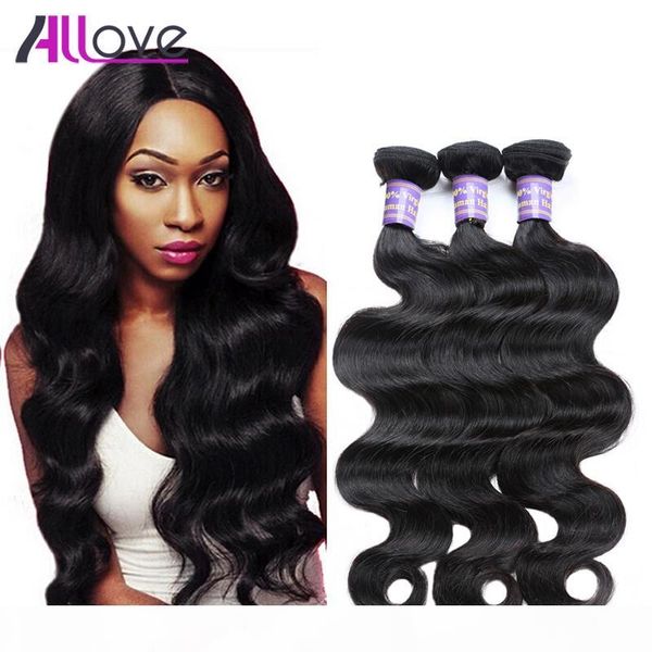 

allove 8а необработанные бразильский перуанский человеческих волос бразильское объемная волна прямых волос плетение связки норка brazillian, Black