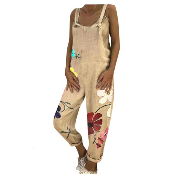 

women's summer casual loose linen jumpsuit dungarees playsuit floral overalls breathable new lady rompers female, Black;white