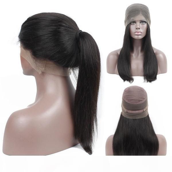 

360 full lace frontal human hair wigs peruvian straight hair natural plucked lace front wigs with baby hair good quality, Black;brown