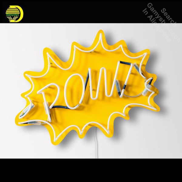

neon sign for pow pop art neon bulb sign handcraft neon signboard 1950s post-war consumer boom with yellow board