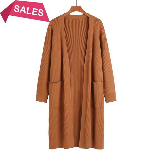 

2021 new big pocket open women cardigans sweater v neck solid loose knitwear long knitted cardigan outwear winter jacket coat ug4l, White;black