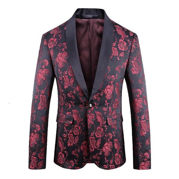 

men's suits & blazers 2021 spring groom wedding blazer jacket jacquard bronzing floral men party stage singer costume homme para hombre, White;black