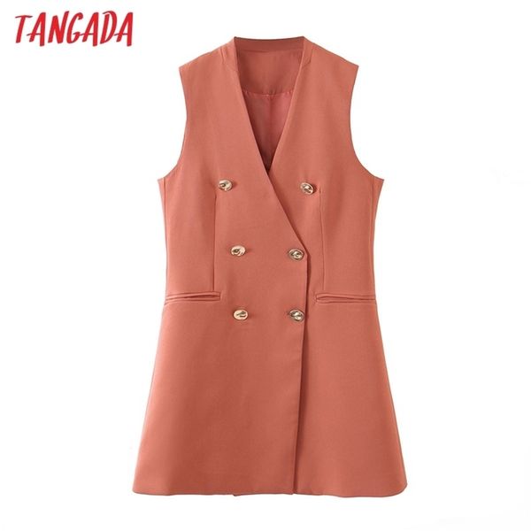 

tangada woman solid long vest coat office ladies waistcoat sleeveless blazer double breasted outwear elegant sl596 201102, Black;white