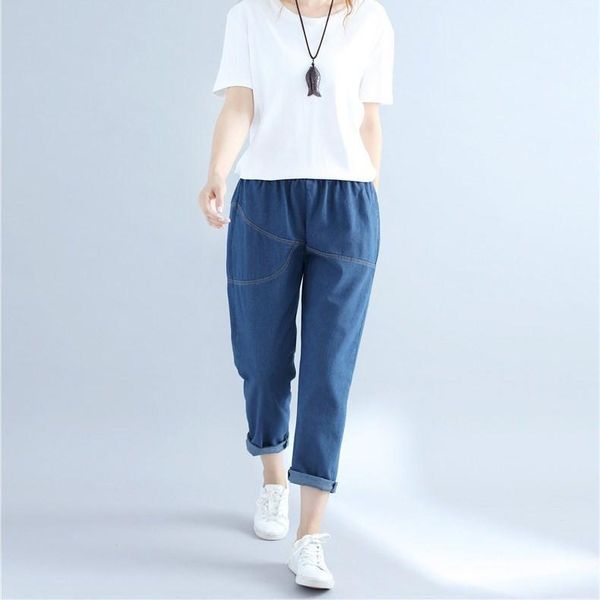 

plus size high waist boyfriend jeans women loose solid casual jeans pockets large big size black blue trousers clothes1
