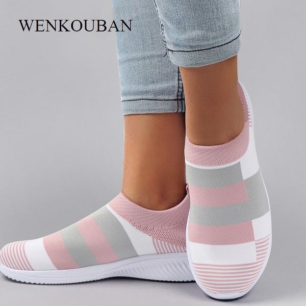

summer vulcanized shoes women sneakers casual tenis feminino slip-on sneakers ladies air mesh socks shoes zapatos de mujer y200424, Black