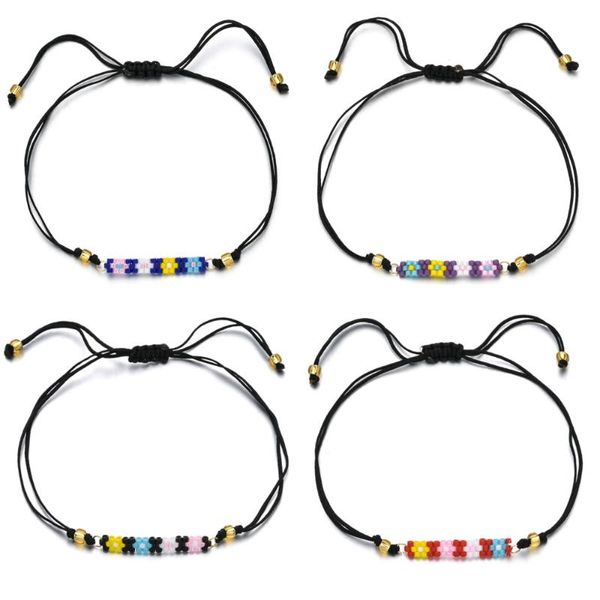 

miyuki japan glass seed beads handcrafted slender bar simple bracelet women female multicolored beads black string jewelry gift, Golden;silver