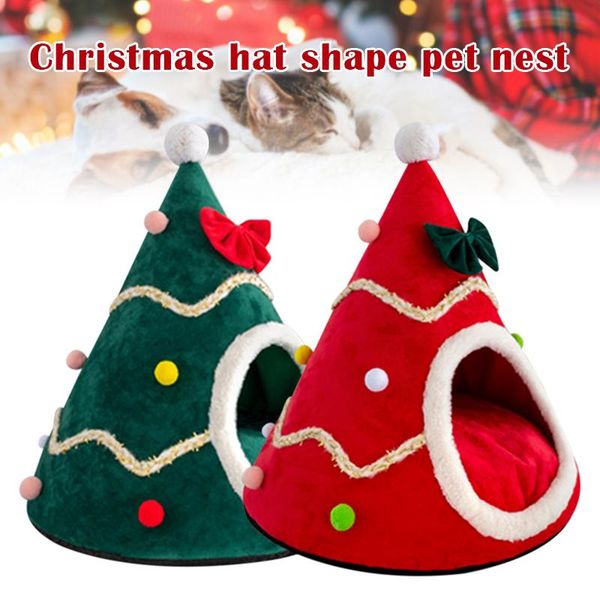 

cat beds & furniture warm autumn winter 3d pet house three-dimensional sponge tent christmas hat shape small dog vj-drop