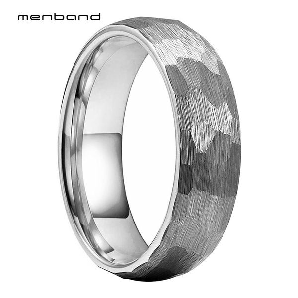

wedding rings unique hammer ring women tungsten carbide band with multi face brush finish 6mm box available, Slivery;golden
