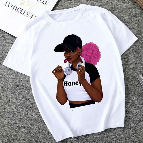 

new summer cool black girl printing female t-shirt women's fashion streetwear t shirt harajuku casual short-sleeved tshirt, White