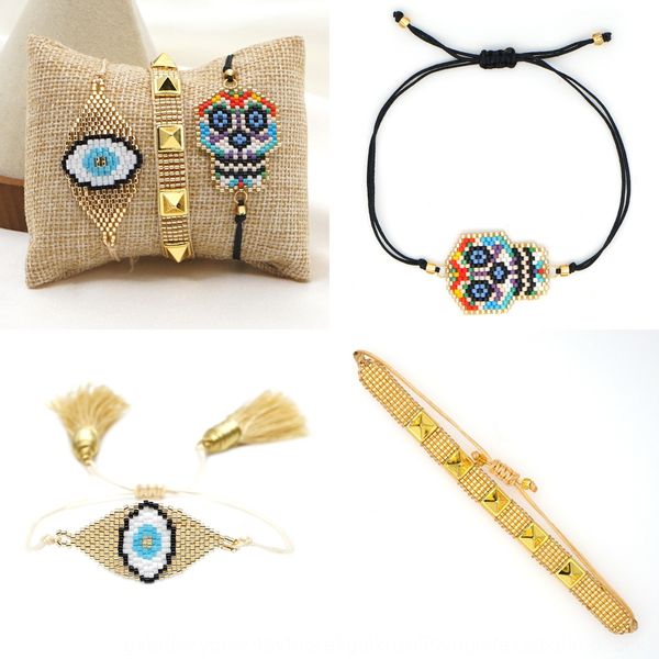 

hip hop fashion skull bracelet miyuki woven turkish blue eye handmade jewelry bracelet beadsbeads beads beads kh0g4, Golden;silver