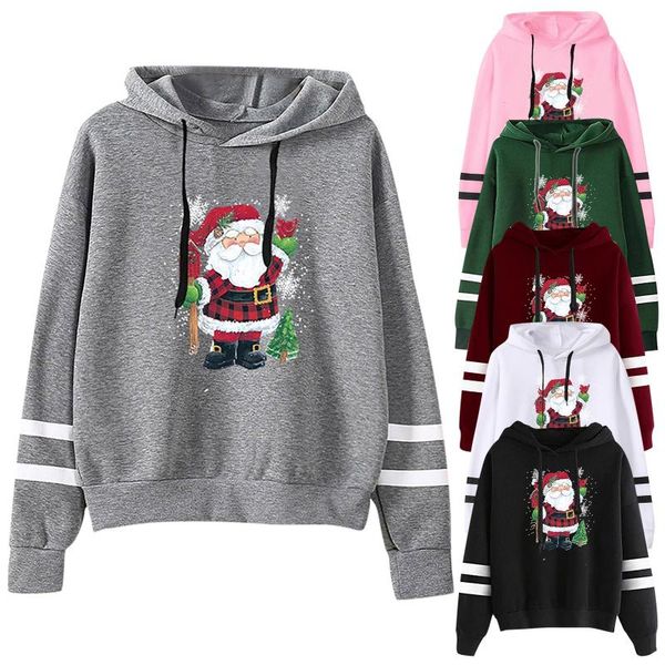 

fashion women's casual loose long-sleeve santa claus printed womens winter hoodie sweatshirt letters hooded pullover 2020#30, Black