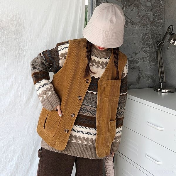 

qgbpf autumn 2020 new overalls loose work clothes wick korean corduroy with clothes work jacket khaki vest female wnszk, White;black