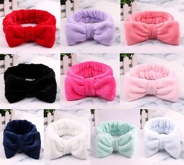 Mulheres Coral velo Bow Faixa de Cabelo Sólidos Maquiagem Wash rosto suave Bebé Turban Acessórios de cabelo Wraps Chefe Carneiras Fashion Girls