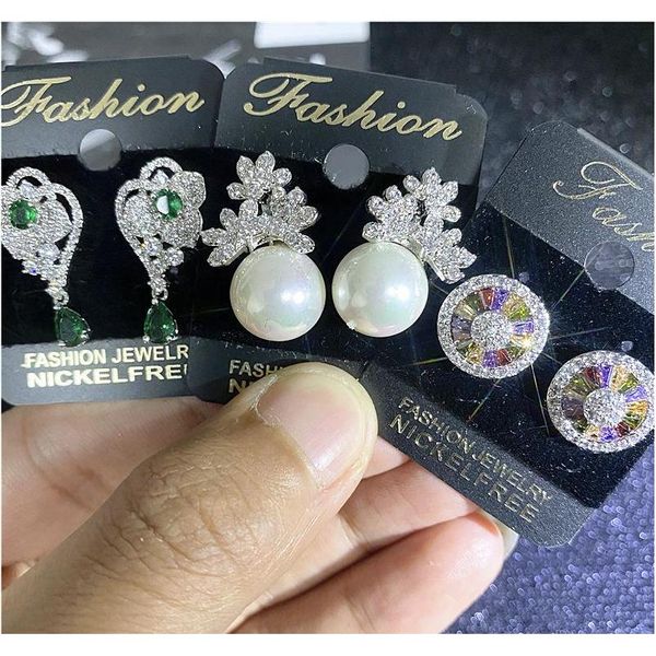 

wholesales korean earrings 925 silver needles with real gold plated long pearl zircon earrings female fash wmtraa lihuibusiness