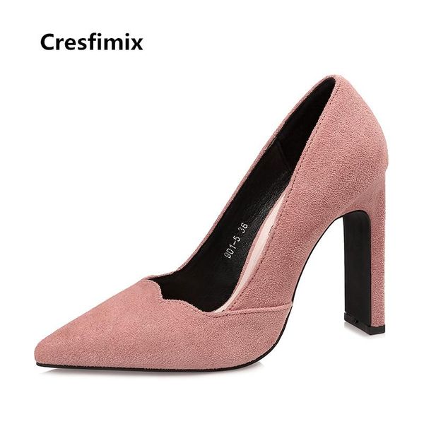 

cresfimix femmes hauts talons woman cute flock spring summer slip on high heel shoes lady casual comfortable high heels b2637, Black