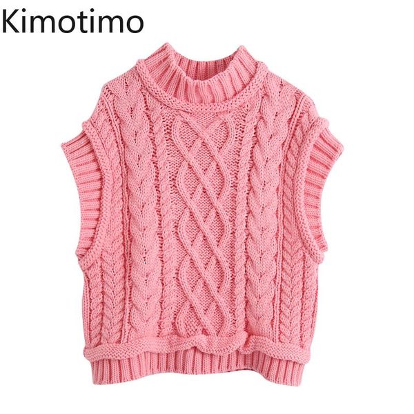 

women's vests kimotimo turtleneck knitted sweater vest women pullover elegant vintage kawaii pink casual autumn winter chic, Black;white