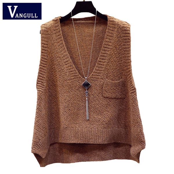

vangull women v-neck sweater vest spring autumn casual korean style sleeveless vest coat loose short knitted wool sweater vest 201028, Black;white