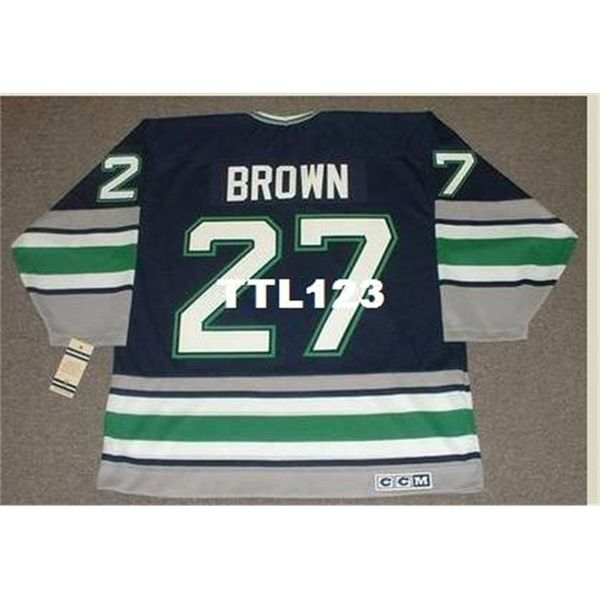 

men #27 jeff brown hartford whalers 1995 ccm vintage hockey jersey or custom any name or number retro jersey, Black