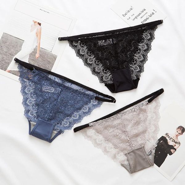 

lace panties women's low-waist underpants transparent underwear adjustable ribbon briefs1, Black;pink