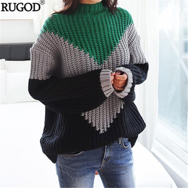 

rugod casual contrast color knitted sweater women autumn winter warm sweater pullover fashion long sleeve crochet knitwear 1, White;black